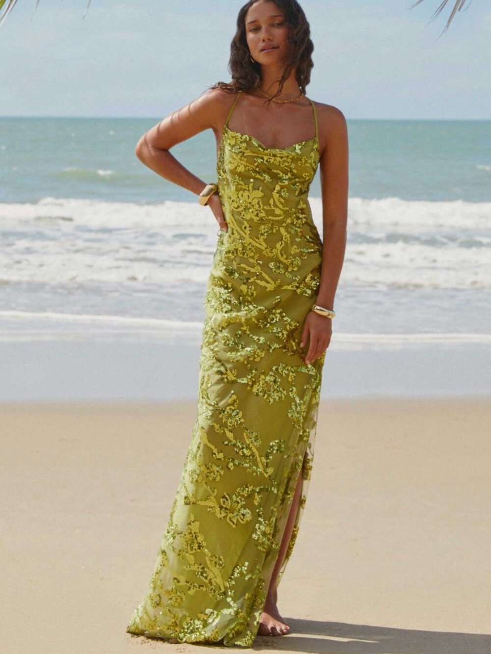 Peppermayo Havana Sequin Maxi Dress Green